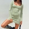 Princess Polly Byer Long Sleeve Mini Dress Sage Sage