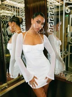 Princess Polly Dyer Sheer Sleeve Mini Dress White White