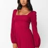 Princess Polly Hastings Long Sleeve Romper Burgundy Burgundy