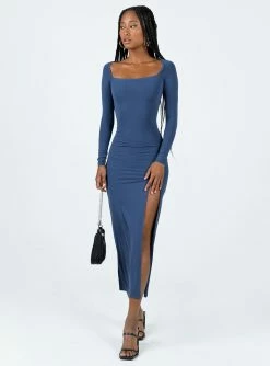 Princess Polly Lower Impact Hayward Long Sleeve Midi Dress Blue Blue