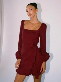 Princess Polly The Villa Mini Dress Burgundy