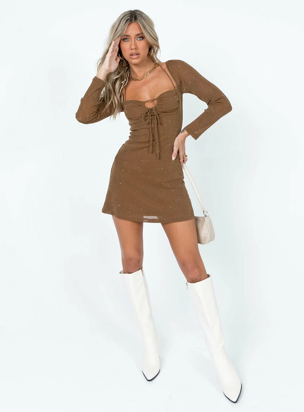 Princess Polly Stassie Mini Dress Brown Brown - Image 3