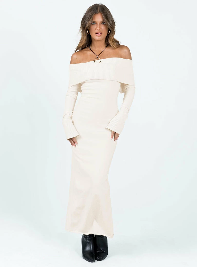 Princess Polly Lower Impact Louden Off The Shoulder Maxi Dress Cream Cream - Image 9