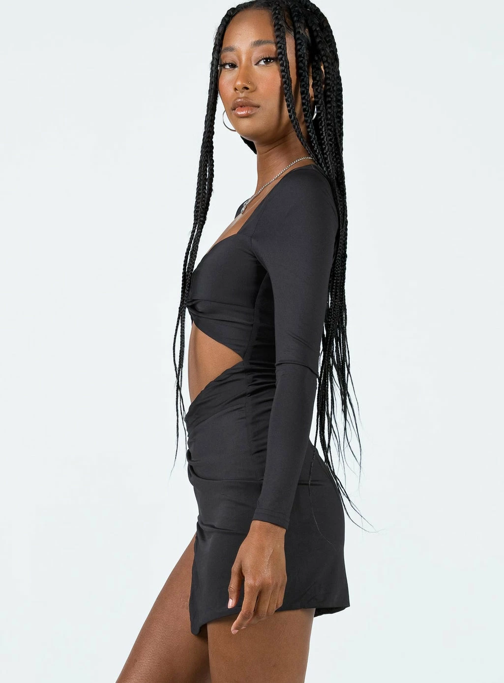 Princess Polly Lower Impact Maxam Long Sleeve Mini Dress Black Black - Image 4